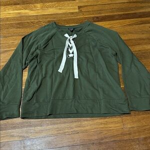 a.n.a Olive Green Lace-Up Front Sweatshirt, Large
